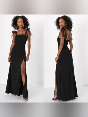 Lulus Beloved Elegance Black Tie-Strap Mermaid Maxi Dress S Wedding Party Formal